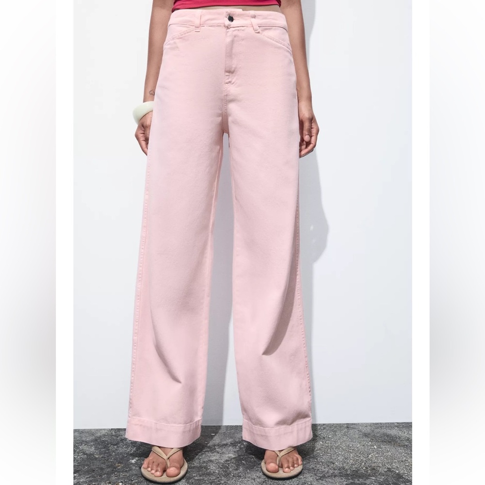 Zara High Waist Wide Leg Pink Jeans Size 4